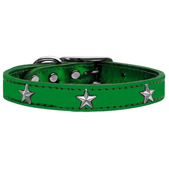 Silver Star Widget Genuine Metallic Leather Dog Collar - Emerald Green, Size 24