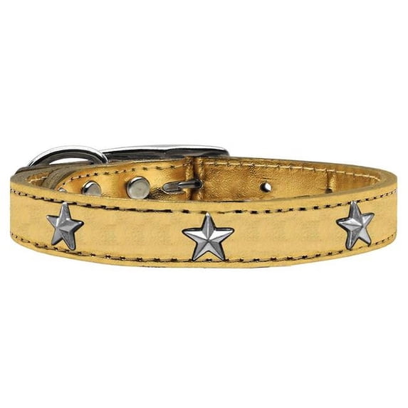 Silver Star Widget Genuine Metallic Leather Dog Collar - Gold, Size 26