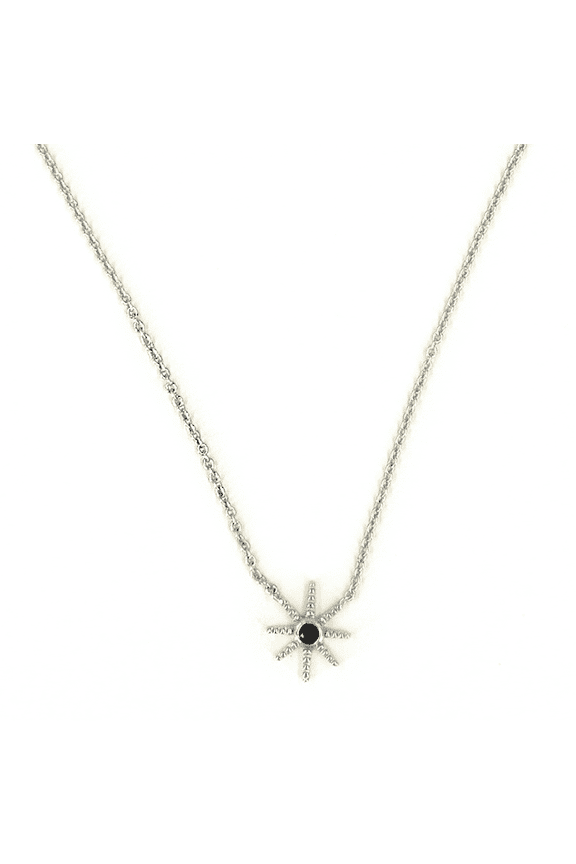 Natural Black Onyx Starburst Pendant Necklace With 16 Inch Chain for Women