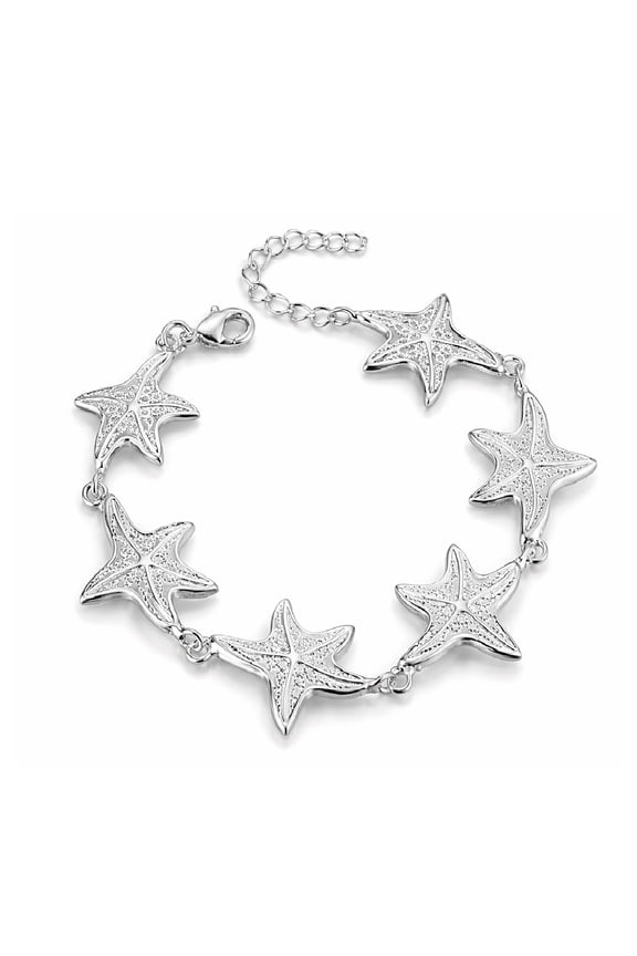 Silver Starfish Bracelet for Women Ocean-Inspired Beach Jewelry with Adjustable Chain, Nautical Star Bracelet Gift