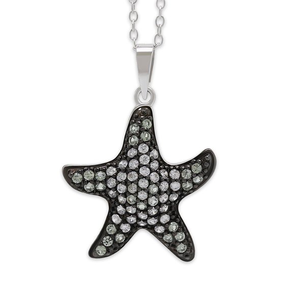 Silver Starfish Necklace with Cubic Zircornia Stones - 925 Sterling Silver - Adjustable Silver Necklace 16”-18” Included!