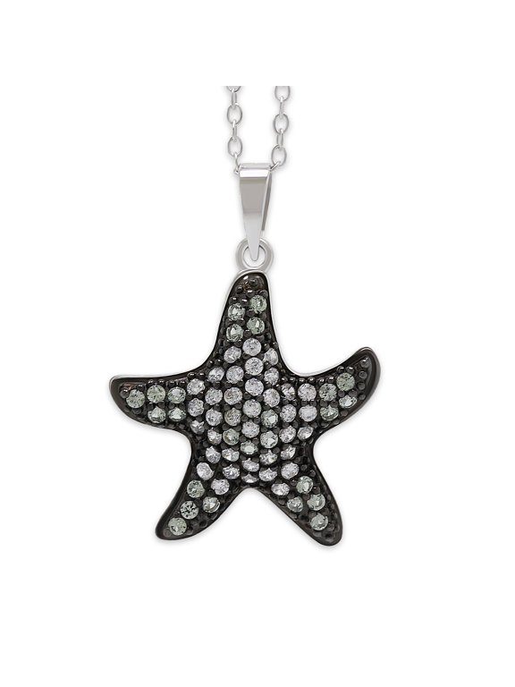Silver Starfish Necklace with Cubic Zircornia Stones - 925 Sterling Silver - Adjustable Silver Necklace 16-18 Included!