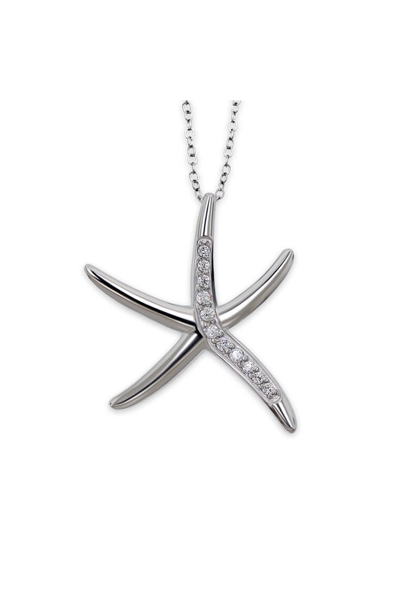 Silver Starfish Necklace with Cubic Zircornia Stones - 925 Sterling Silver - Adjustable Silver Necklace 16-18 Included!