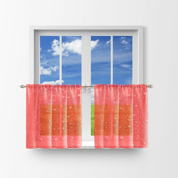 Silver Stars on Sheer Tinted Organza Café Tier Curtains Window Treatment Kitchen Home Décor