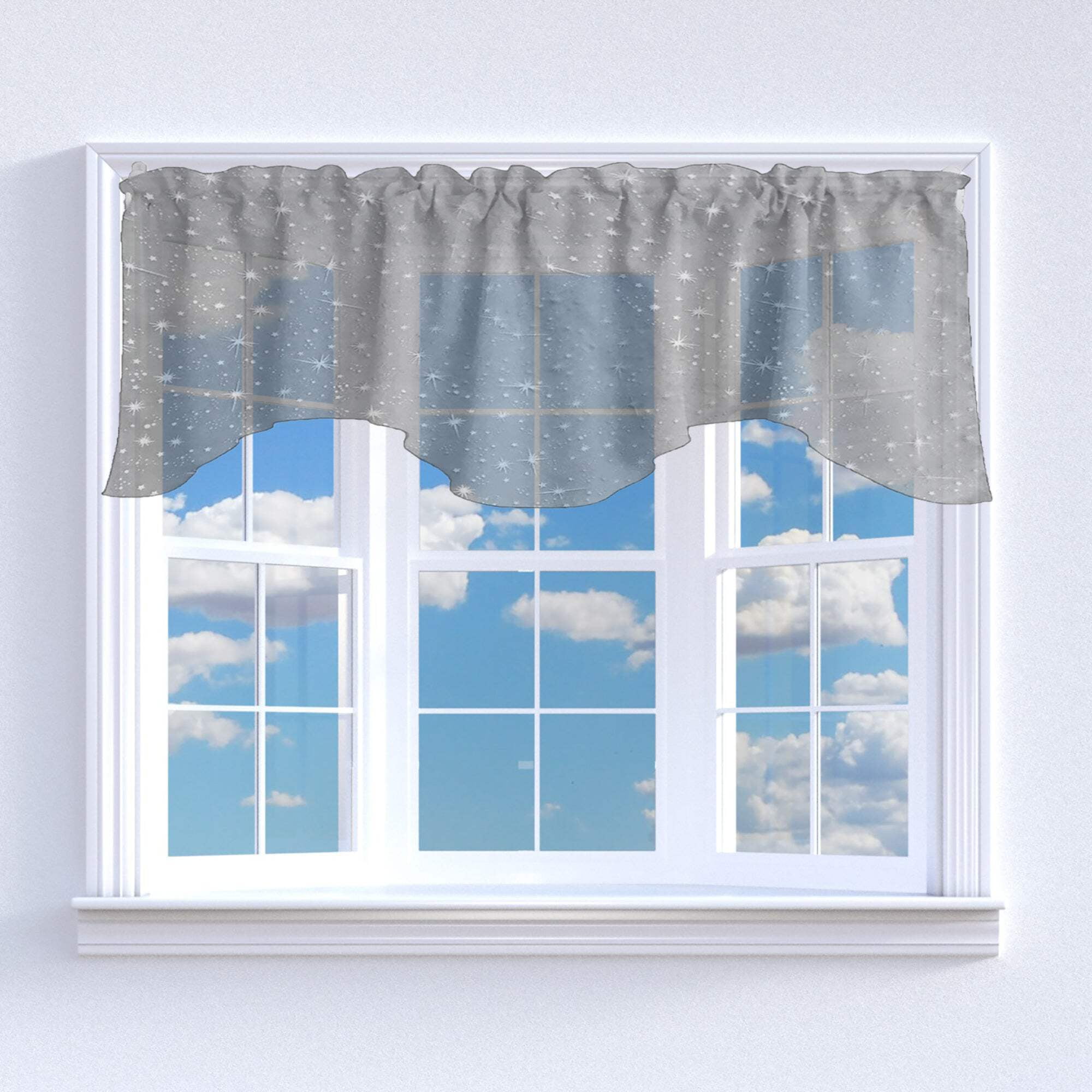 Silver Stars on Sheer Tinted Organza Solid Scalloped Window Valance 58 ...