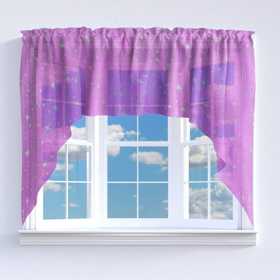 Silver Stars on Sheer Tinted Organza Swag Window Valance 72" Wide / 36" Tall