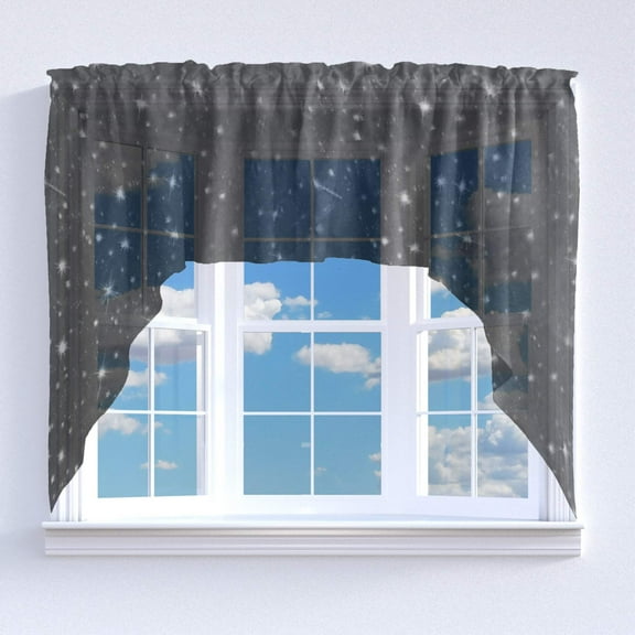 Silver Stars on Sheer Tinted Organza Swag Window Valance 72" Wide / 36" Tall