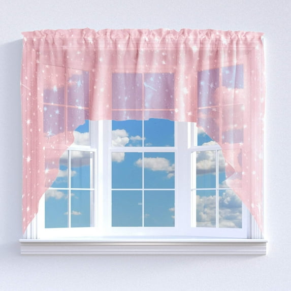 Silver Stars on Sheer Tinted Organza Swag Window Valance 72" Wide / 36" Tall