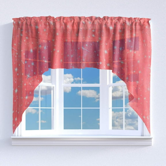 Silver Stars on Sheer Tinted Organza Swag Window Valance 72" Wide / 36" Tall