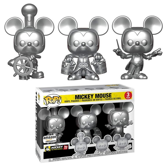 Silver Steamboat Willie, Conductor, & Apprentice Mickey Funko Pop! 3 Pack