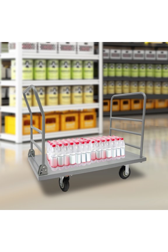 Silver Steel 48x24" Heavy-Duty Steel Plate Cart 2000-Pound Load-Bearing Folding Platform Truck With Brake Wheels