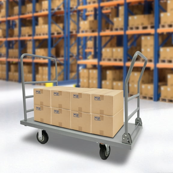 Silver Steel 48x24-Inch Heavy-Duty Steel Plate Cart 2000-Pound Load-Bearing Folding Platform Truck With Brake Wheels