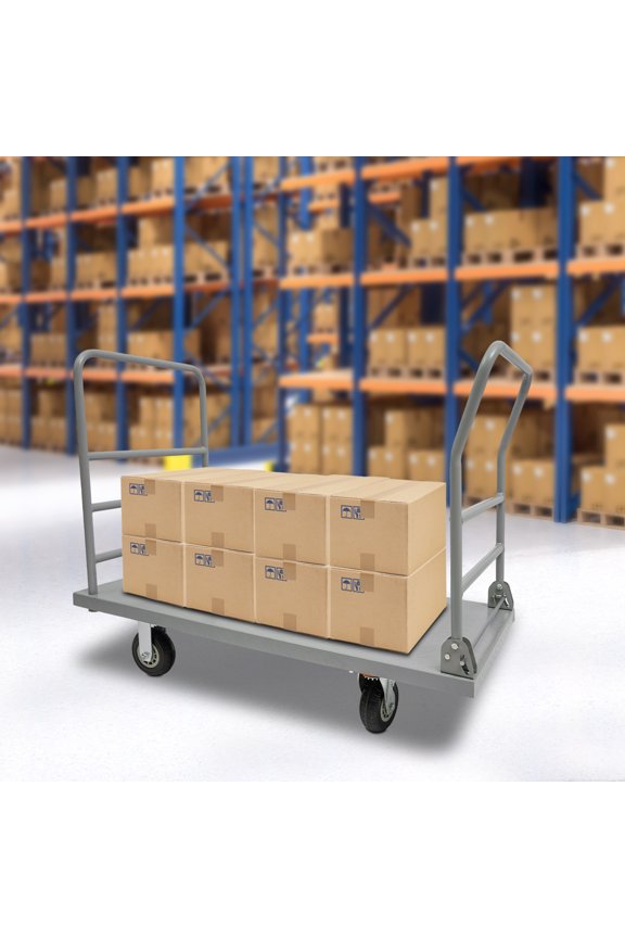 Silver Steel 48x24-Inch Heavy-Duty Steel Plate Cart 2000-Pound Load-Bearing Folding Platform Truck With Brake Wheels