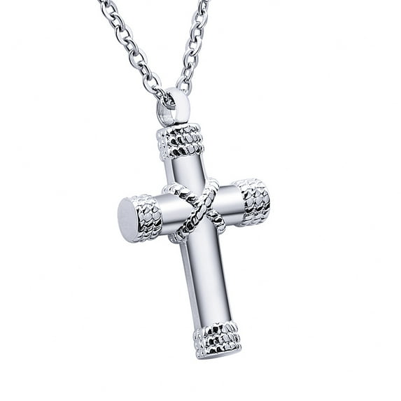 Silver Steel Hawser Cross Cremation Jewelry Keepsake Memorial Ash Holder Stainless Steel Urn Necklace Unisex