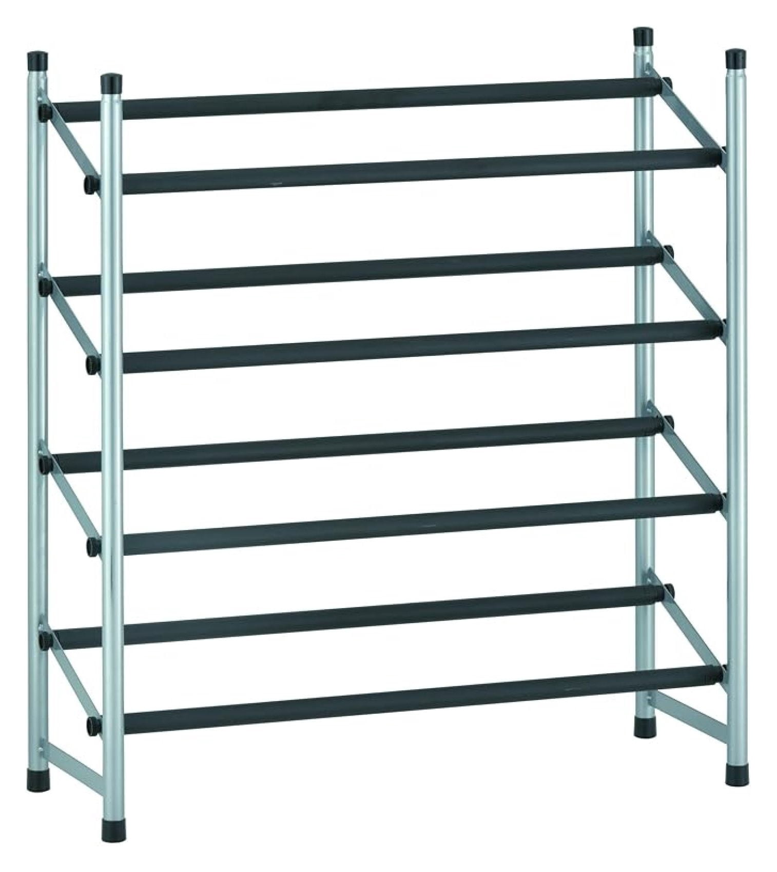 Shoe Rack Silver Silver Steel Powder Coated 4 Tier Black Bar Shoe Rack, Silver/Black ...