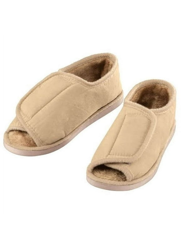 Silver Steps Adjustable Open Toe Faux Fur Slippers-XL-Tan