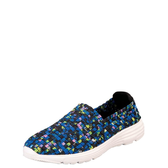 Silver Steps Comfort Flex Memory Foam Walking Shoe, Women’s Slip-On Sneaker, Blue Print, Size 10
