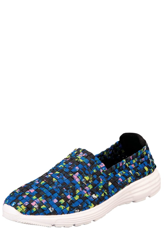 Silver Steps Comfort Flex Memory Foam Walking Shoe, Women’s Slip-On Sneaker, Blue Print, Size 9