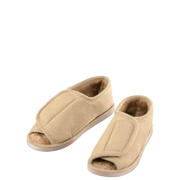 Silver Steps™ Adjustable Open Toe Faux Fur Slippers
