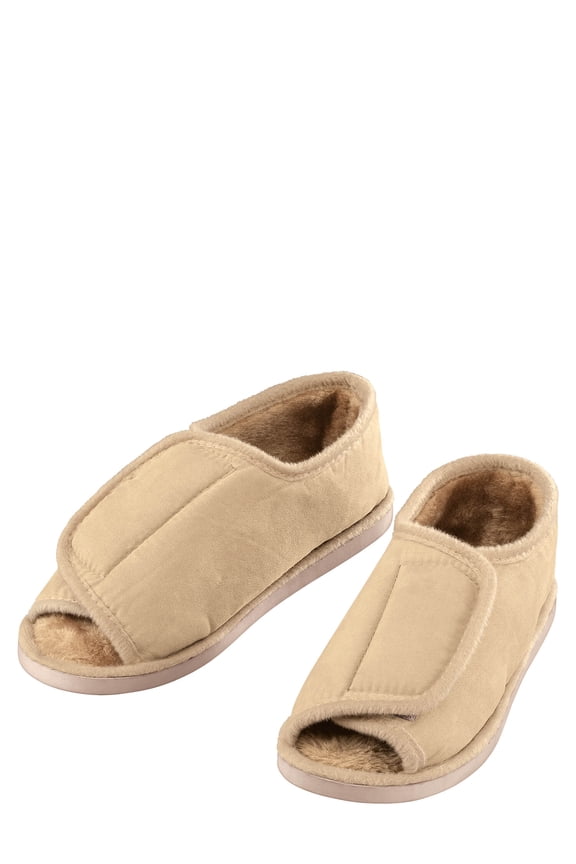 Silver Steps Adjustable Open Toe Faux Fur Slippers