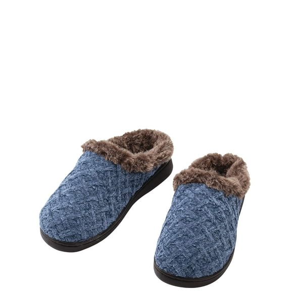 Silver StepsTM Clog Slippers with Faux Fur Lining, Polyester - Blue, Large