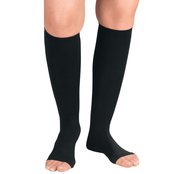 Silver Steps Compression Open Toe Knee Highs, 20-30mmHg - XL, Black