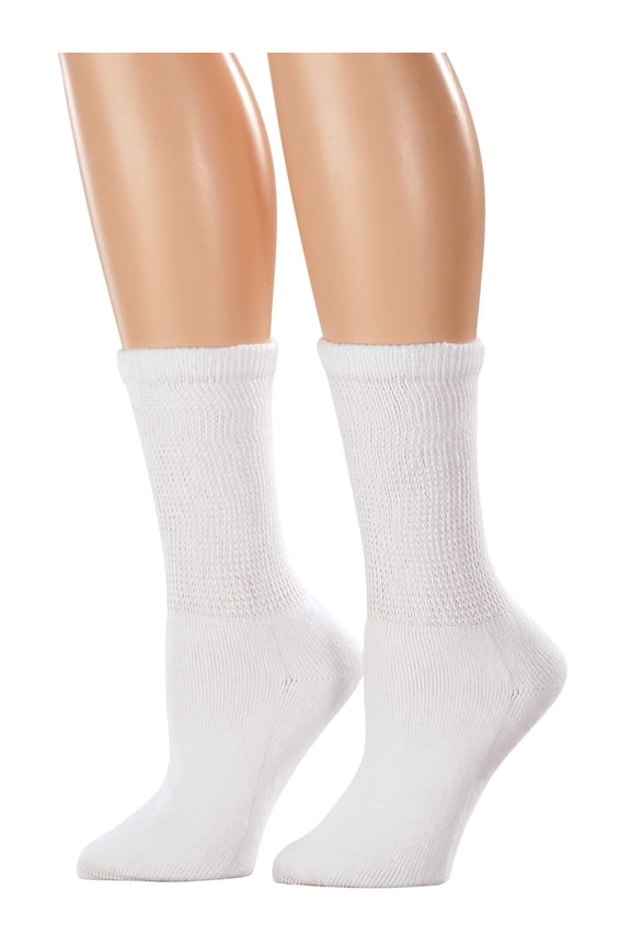 Silver StepsTM Cool & Dry Crew Cut Diabetic Socks, 3 Pair, White, Large