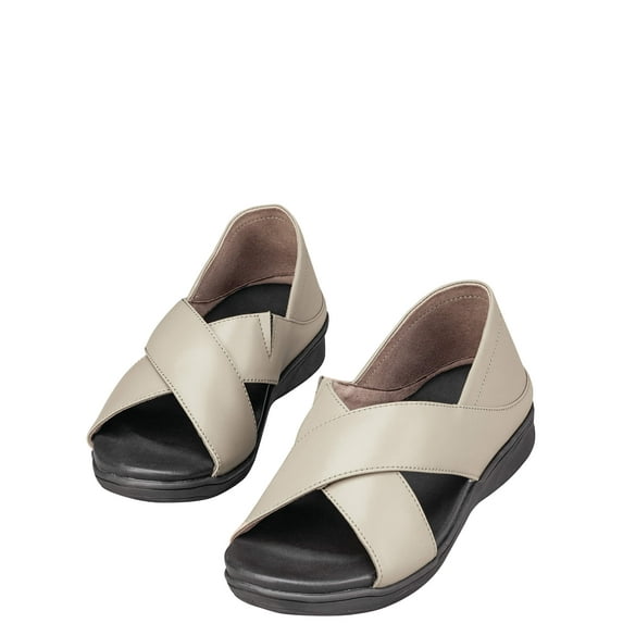 Silver Steps Cross Strap Orthopedic Sandal with Closed Back, Made With Soft Microfiber, Rubber Outsole - Grey Design, Size 9