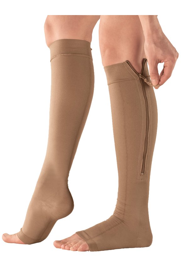 Silver Steps EZ Zip Open Toe Compression Socks, 20-30 mmHg