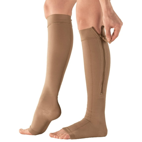 Silver Steps EZ Zip Open Toe Compression Socks, 20-30 mmHg