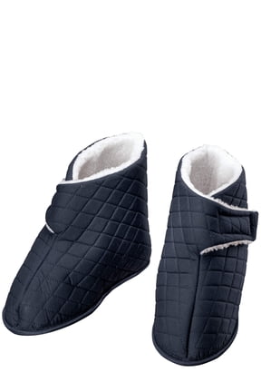 Silver StepsTM Edema Booties Mens, Hook and Loop Strap, Non-Slip Vinyl Bottom, Polyester - Small, Navy Blue