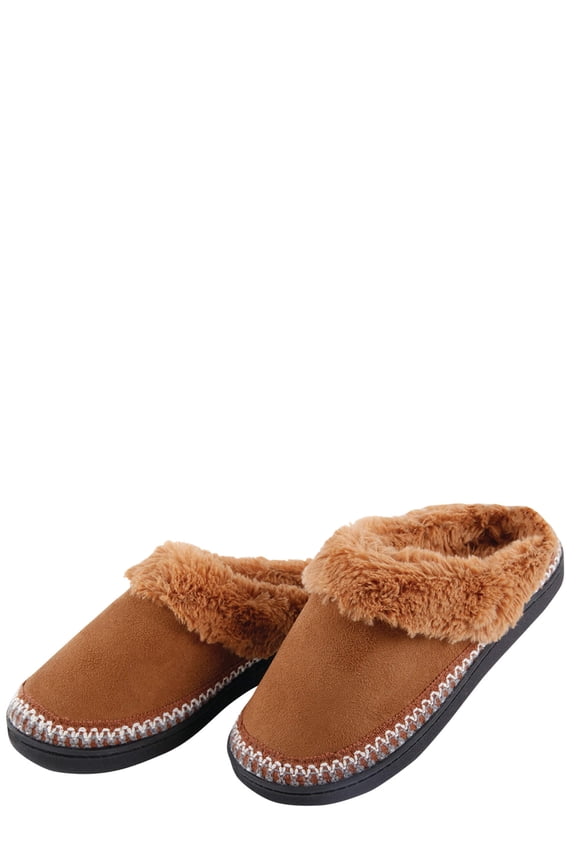 Silver StepsTM Fireside Comfort Scuffs Ladies, Made with Faux Suede Upper, Memory Foam, Slip Resistant - Beige, Size Small