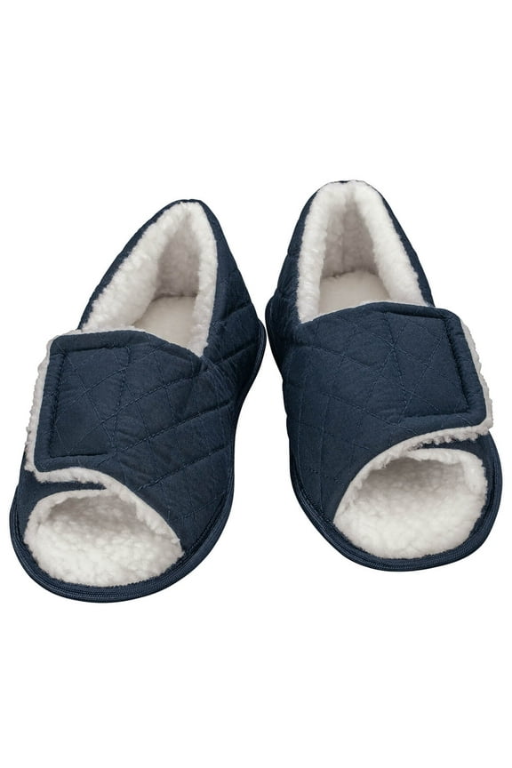 Silver StepsTM Open Toe Edema Slippers Mens, Navy Blue, L