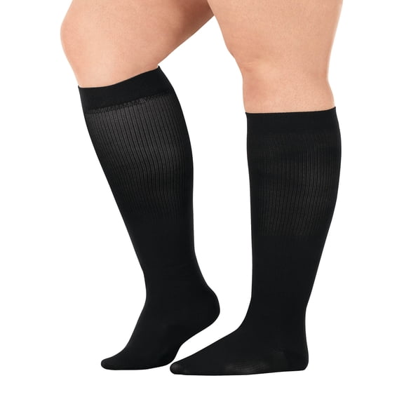 Silver StepsTM Wide Calf Compression Socks, 15-20 mmHg, Black, Large