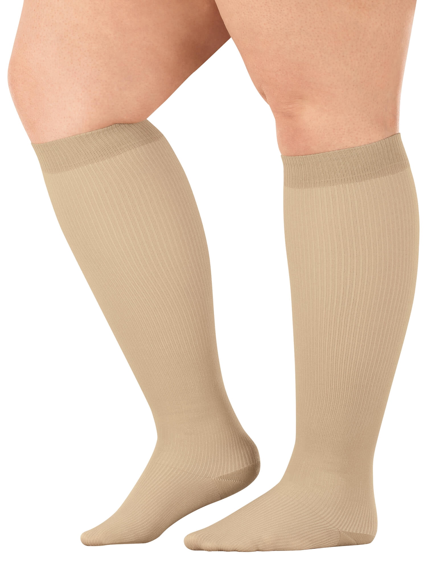 Silver StepsTM Wide Calf Compression Socks, 15-20 mmHg, Tan, Medium