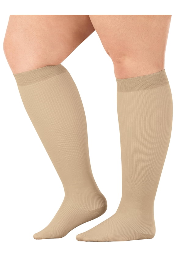 Silver StepsTM Wide Calf Compression Socks, 15-20 mmHg, Tan, X-Large