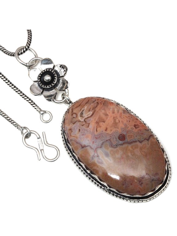 Silver Stick Agate Gemstone Handmade Women's Day Jewelry Pendants 2.75"