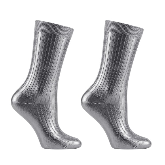 Silver Stockings Shiny Metallic Ribbed Laminated Socks