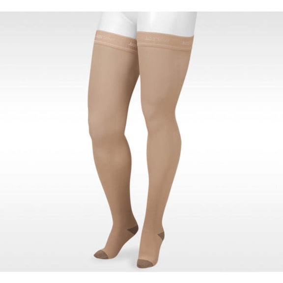 Juzo 2061 Silver Soft Closed Toe Thigh Highs w/ Silicone Band - 20-30 mmHg Short Beige II