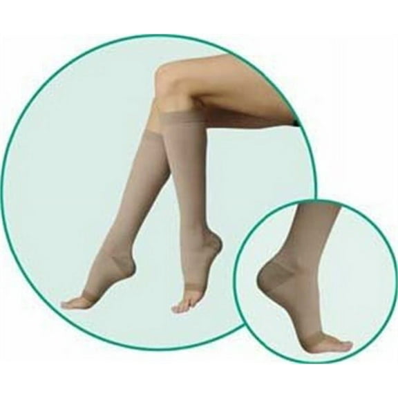 Juzo 2061 Silver Soft Open Toe Thigh Highs w/ Silicone Band - 20-30 mmHg Short Beige III