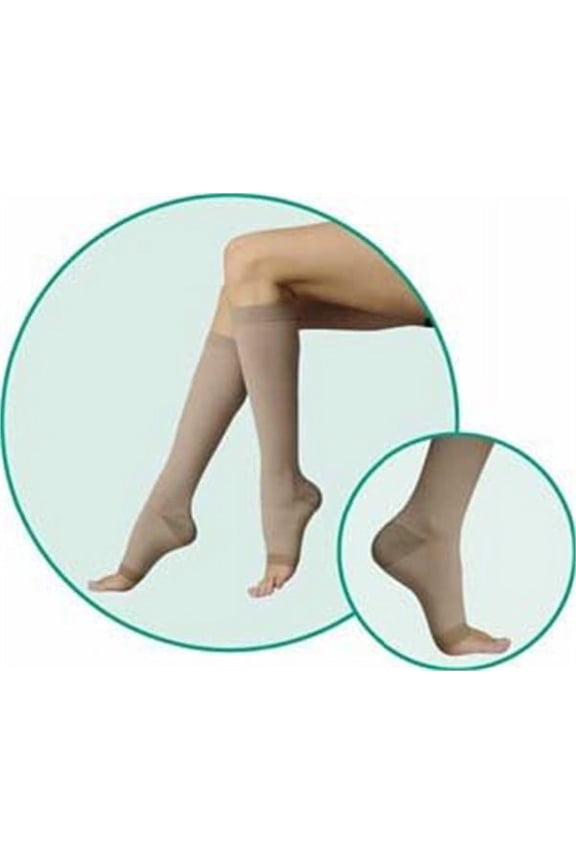 Juzo 2061 Silver Soft Open Toe Thigh Highs w/ Silicone Band - 20-30 mmHg Short Beige III