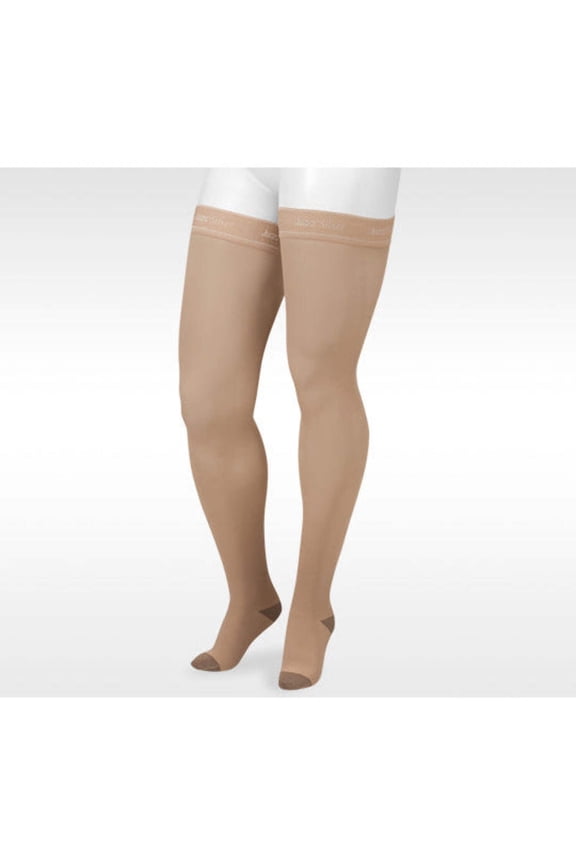 2062 Silver Soft Closed Toe Thigh Highs w/ Silicone Band - 30-40 mmHg Short Beige II
