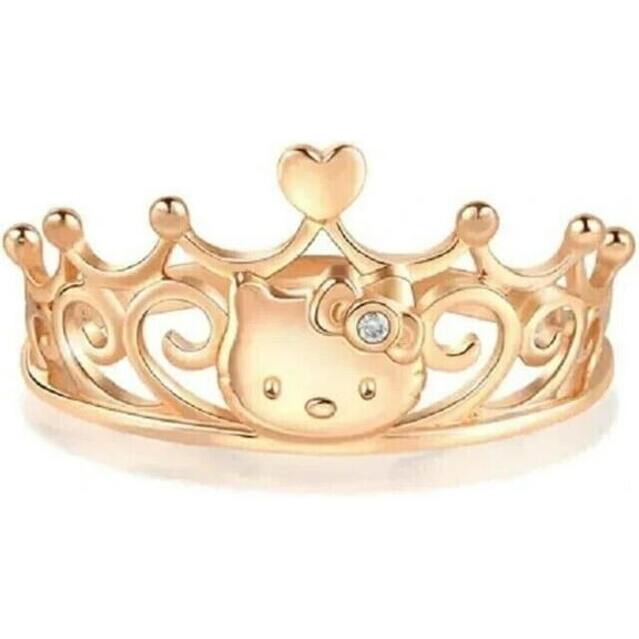 Silver & Stone Jewels 0.10Ct Round Cut Cubic Zirconia Wedding Hello Kitty Ring 14k Rose Gold Finish