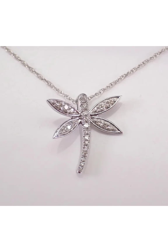 0.12 Ct Round Cut Cubic Zirconia Dragonfly Pendant In 14K White Gold Plated