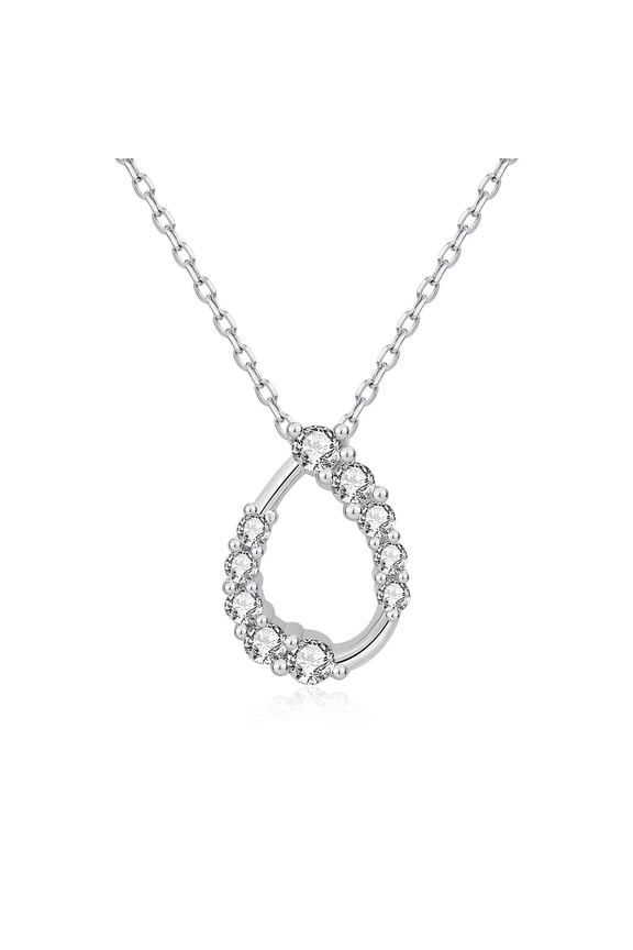 1.00 Ct Round Cut Cubic Zirconia Teardrop Shape Pendant 14K White Gold Plated