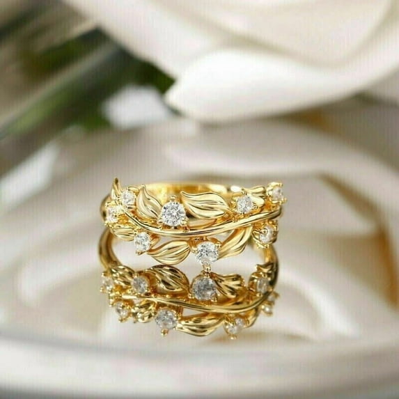 Silver & Stone Jewels 1.20 Ct Round Cut Cubic Zirconia Band Engagement Ring 14K Yellow Gold Plated