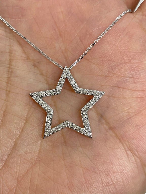 1 Ct Round Cubic Zirconia Star Pendant 14K White Gold Plated Free Chain