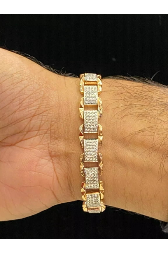 10 Ct Round Cut Cubic Zirconia Men's Tennis Bracelet 14K Yellow Gold Finish
