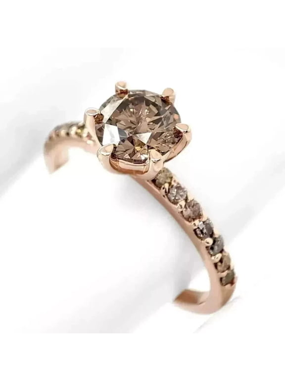 14K Rose Gold Plated 2Ct Round Cut Chocolate Cubic Zirconia Solitaire Ring