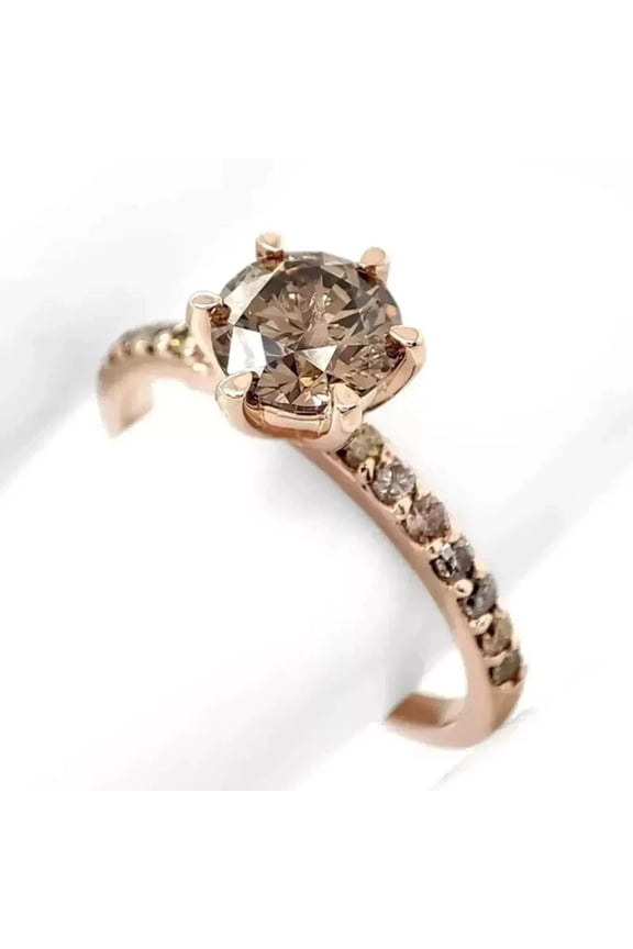 14K Rose Gold Plated 2Ct Round Cut Chocolate Cubic Zirconia Solitaire Ring